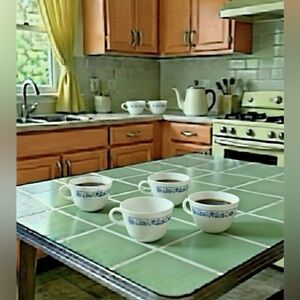 Pyrex “Old Town” Blue Tea/Coffee Flat Cups, Set of 5.